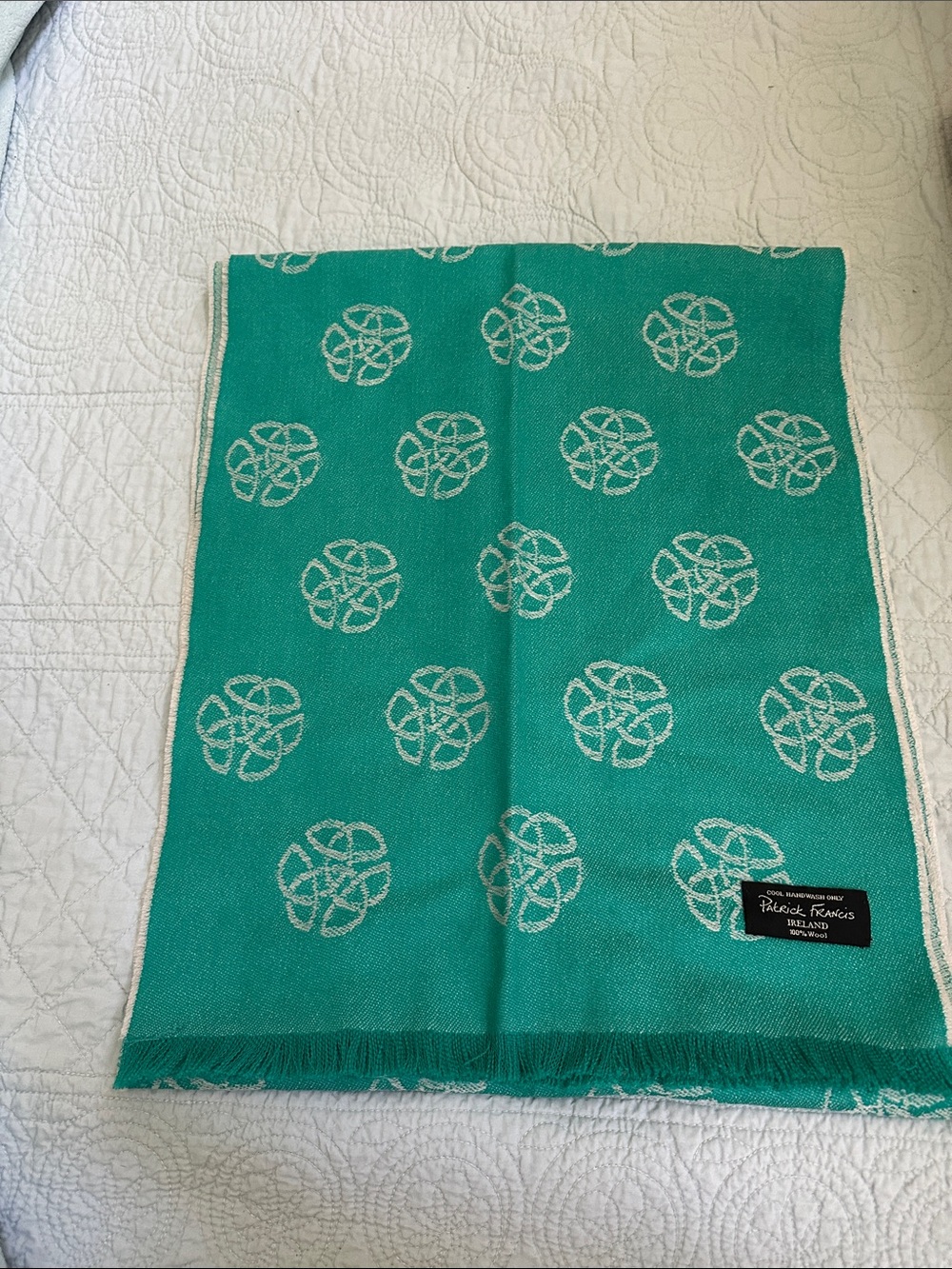 Patrick Francis Teal Celtic Knot Wool Blend Scarf
